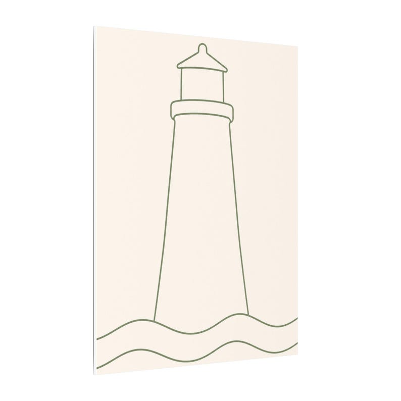 Minimalist Lighthouse Line Art Canvas, Sage Green Coastal Print, Japandi Beach House Decor image 6
