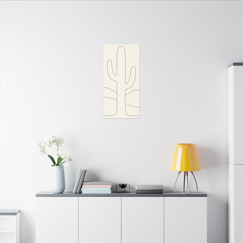 Minimalist Cactus Line Art Canvas, Sage Green Boho Southwest Japandi Decor image 4