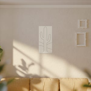Minimalist Cactus Line Art Canvas, Sage Green Boho Southwest Japandi Decor image 3