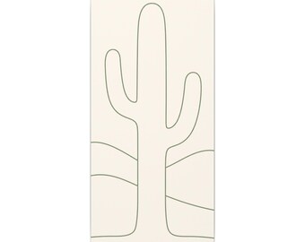 Lienzo minimalista con arte lineal de cactus, decoración bohemia japonesa del suroeste en verde salvia.