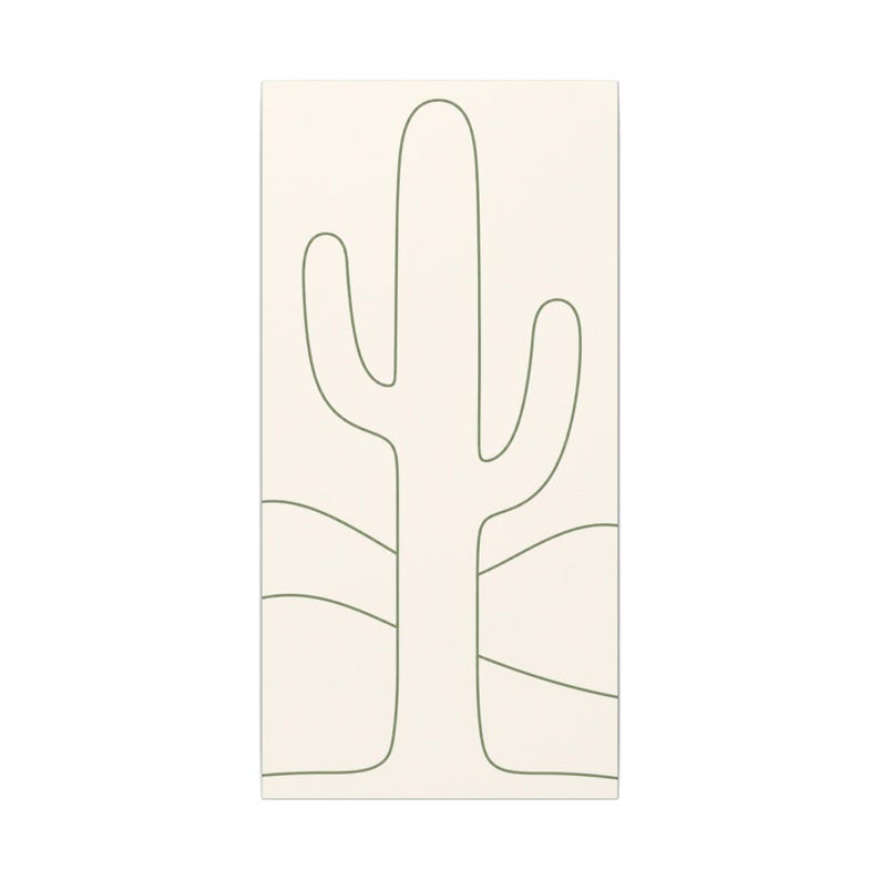 Minimalist Cactus Line Art Canvas, Sage Green Boho Southwest Japandi Decor image 1