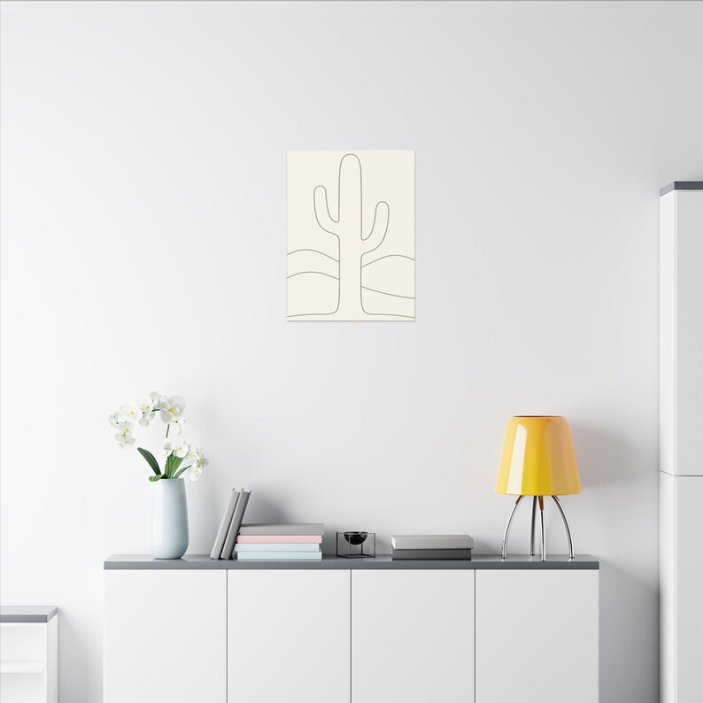 Minimalist Cactus Line Art Canvas, Sage Green Boho Southwest Japandi Decor image 8