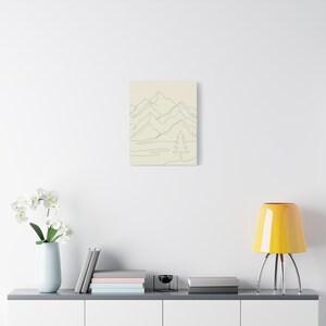 Minimalistisk kanvas med bergslinjer, japanskt naturtryck med salviagrönt tryck, bohemisk neutral inredning bild 13