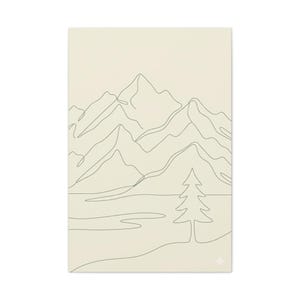 Minimalistisk kanvas med bergslinjer, japanskt naturtryck med salviagrönt tryck, bohemisk neutral inredning bild 16