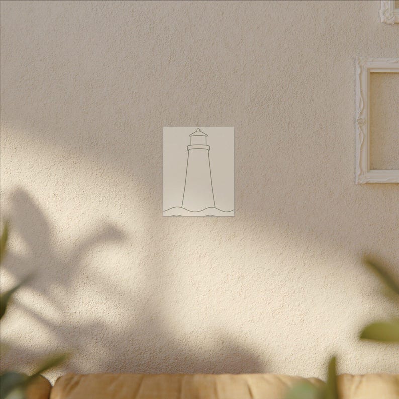 Minimalist Lighthouse Line Art Canvas, Sage Green Coastal Print, Japandi Beach House Decor image 3