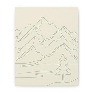 Minimalistisk kanvas med bergslinjer, japanskt naturtryck med salviagrönt tryck, bohemisk neutral inredning bild 1