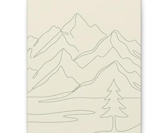 Minimalist Mountain Line Art Canvas, Japandi Sage Green Nature Print, Boho Neutral Decor