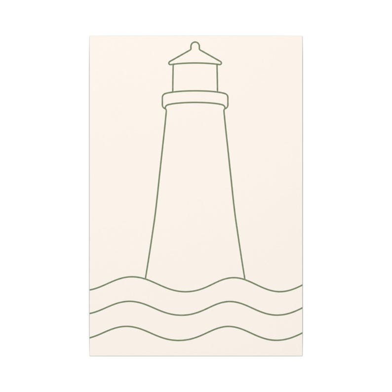 Minimalist Lighthouse Line Art Canvas, Sage Green Coastal Print, Japandi Beach House Decor image 17