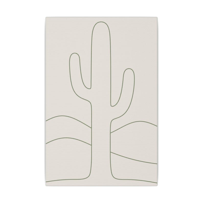 Minimalist Cactus Line Art Canvas, Sage Green Boho Southwest Japandi Decor image 9