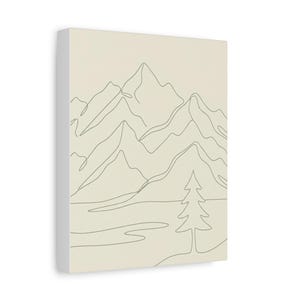 Minimalistisk kanvas med bergslinjer, japanskt naturtryck med salviagrönt tryck, bohemisk neutral inredning bild 2