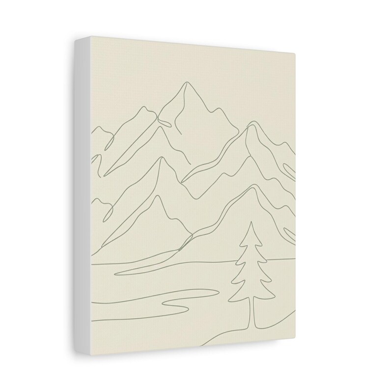 Minimalistisk kanvas med bergslinjer, japanskt naturtryck med salviagrönt tryck, bohemisk neutral inredning bild 2