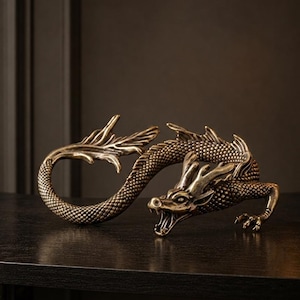 Solid Brass Dragon Tea Pet, Feng Shui Statue, Vintage Desk Decor, Lucky Collectible