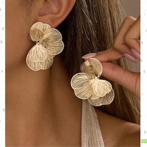 Goldene Blumen Ohrstecker Große Florale Statement Ohrringe Elegante Leichte Damen Ohrringe