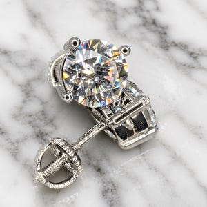 2CT Moissanite Stud Earrings, Sterling Silver, VVS DEF, Screw Back (GRA Certified)