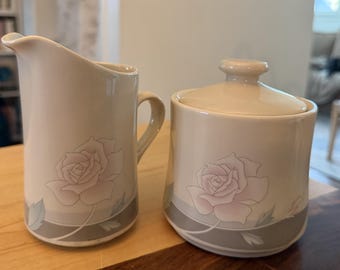 Vintage Ciera Creamer & Sugar Bowl Set | Pink Rose Floral Fine Dinnerware | Covered Sugar Bowl | Original Box
