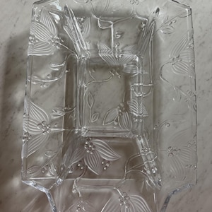 Clear Glass Floral Serving Platter | Frosted Flower Rectangular Tray | 15.5 x 10.5 Inches