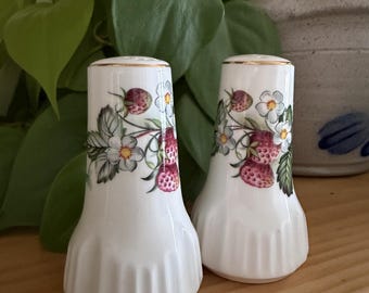 Vintage Sadler England Bone China Strawberry Salt & Pepper Shakers | Cottagecore Floral Kitchen Decor | English Bone China Cruet Set
