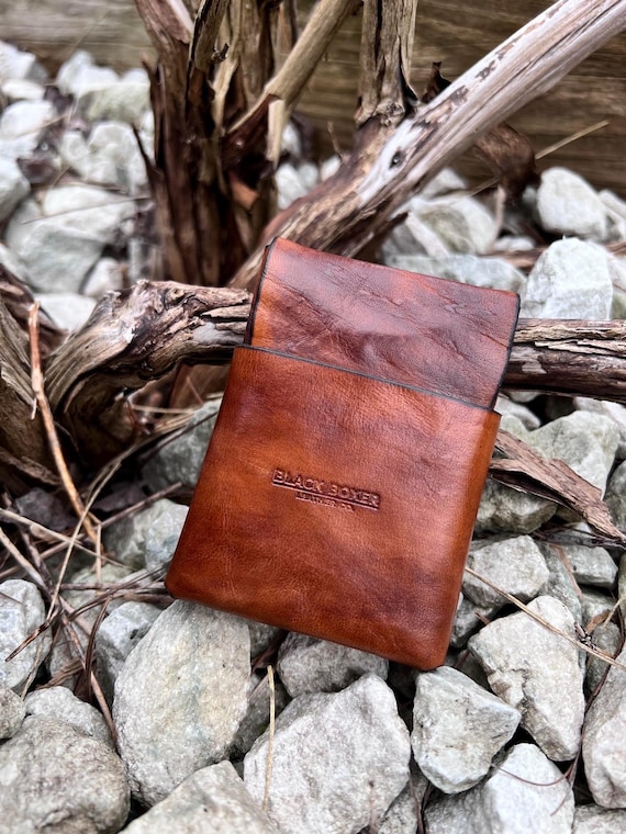 Handmade Leather Card Wallet — Oak Tanned — Minimalist EDC Slim Wallet — Stitch-Less — Made by Hand by BlackBoxerLeatherCo