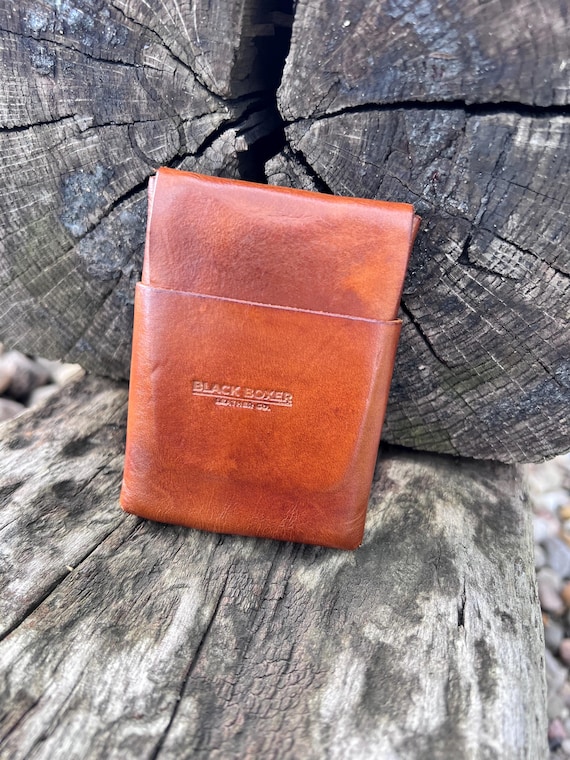 Handmade Leather Card Wallet — Oak Tanned — Minimalist EDC Slim Wallet — Stitch-Less — Made by Hand by BlackBoxerLeatherCo
