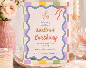 Pastel Checkerboard Birthday Invitation | Girls Tween Party Invite (Digital Download)