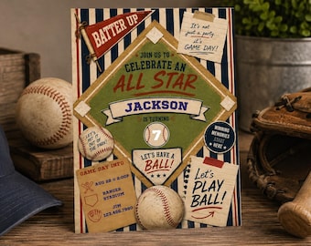 Baseball Birthday Invitation | Editable Canva Template