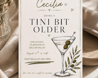Tini Bit Older Birthday Invitation | Martini Cocktail Party Template (Digital Download)