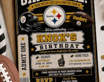 Football Birthday Invitation | Navy & Silver Game Day Party Invite | Editable Canva Template