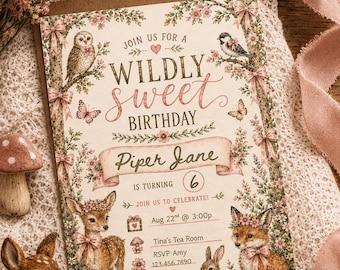 Wildly Sweet Woodland Birthday Invitation | Editable Canva Template