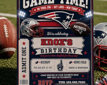 Patriots Football Birthday Invitation | New England Football Party Invite | Editable Canva Template