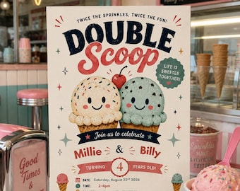 Double Scoop Twins Birthday Invitation Template