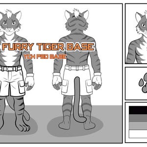 Scheda di riferimento furry tigre maschio / Modello PSD YCH modificabile (download digitale)