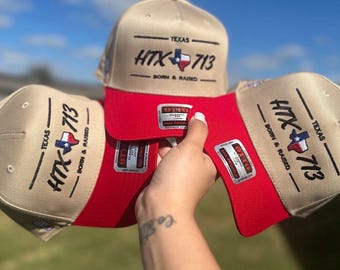 Gorra Snapback HTX 713 Texas bordada / Gorra bicolor "Nacido y criado en Houston"