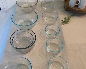 Set di ciotole Pyrex in vetro blu e trasparente
