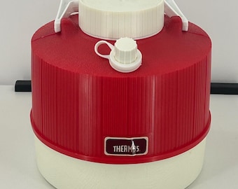 Termos Vintage 1 galonowy dzbanek na wodę, czerwony, biały, 3,8 l, wyprodukowany w USA, kemping