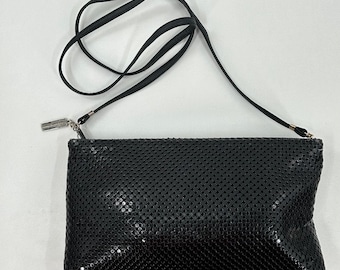 Bolso bandolera de malla metálica negra Whiting & Davis, bolso de noche vintage