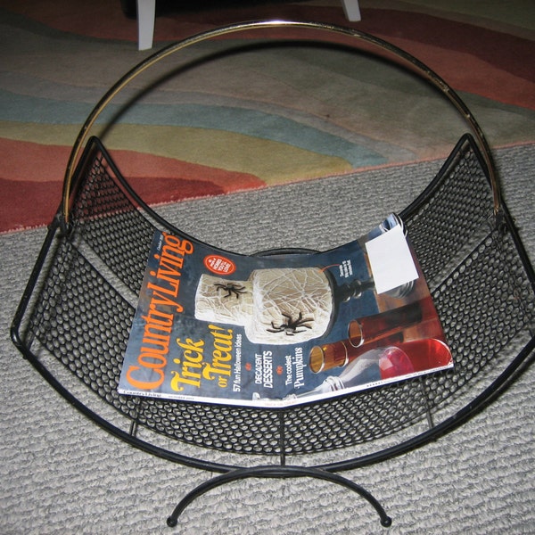 Mid-Century Magazine Rack Wood Holder Metal and Brass MODERN DECOR