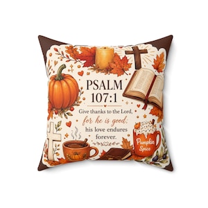 Herbstkissen mit Psalm 107,1 | Kissen mit Kürbisgewürz-Bibelvers, Glaubens-Dekoration