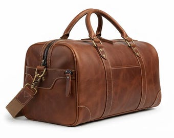 Genuine Leather Duffel Bag | Handmade Travel Weekender | Vintage Brown Leather Gym Bag with Shoulder Strap