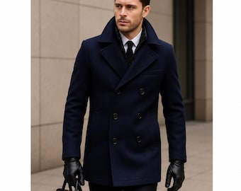 Heren wollen peacoat | Klassieke double-breasted winterjas voor zakenreizen en dagelijks gebruik | Perfect cadeau voor hem