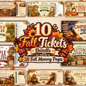 20 editierbare Herbsttickets im Paket, druckbare Tickets für Herbstveranstaltungen, Kürbisfest, Maislabyrinth & Apfelernte-Erinnerungsticketvorlagen