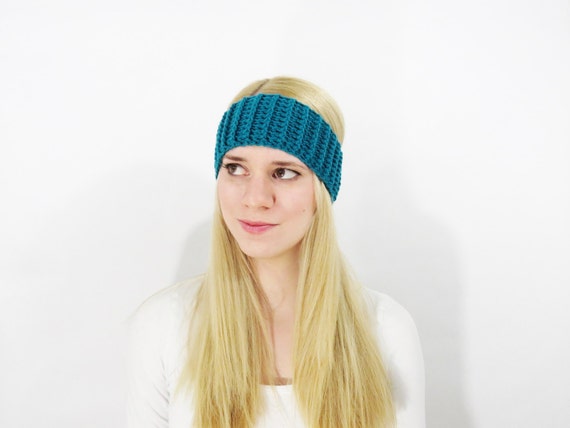 Turquoise Ribbed Headband Womens Teal Ear Warmer Crochet Ear Warmer Womens Winter Headband Turquoise Crochet Ear Warmer Winter Fashion