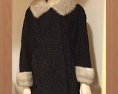 C-67 Vintage Black Persian Lamb Mink collar fur coat jacket