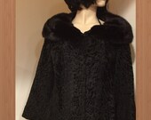 C-67 Vintage Black Swakara Mink collar fur coat jacket