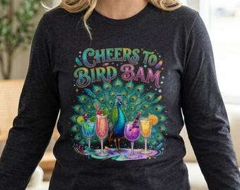 Cheers To Bird Bam Mahjong Long Sleeve | Peacock Cocktail Illustration