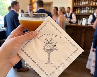 Servilletas de cóctel personalizadas con retratos de mascotas, impresión de perros y gatos en vasos, artículos para fiestas y bodas.