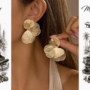 Große Goldene Blumen Ohrstecker Botanische Statement Ohrringe Eleganter Damenschmuck