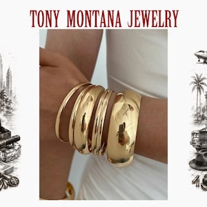 Goldenes Armreif Set Breite Armreifen Statement Schmuck Für Damen