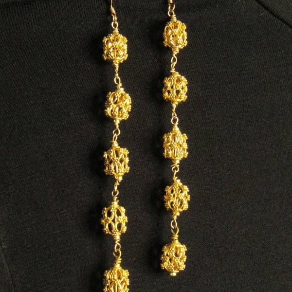 Bali Gold Vermeil Bead Dangle Earrings