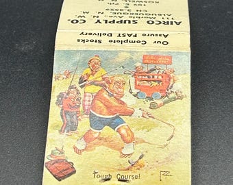 Vintage Airco Supply Co Matchbook – Tough Course Cartoon Monkeys Playing Golf – Mid Century Industrial Advertising