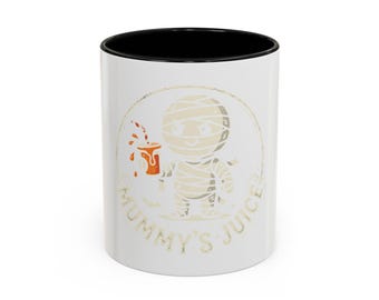 Playful Spooky Ceramic Mug with Colored Handle and Interior, Microwave and Dishwasher Safe for Cozy Moments